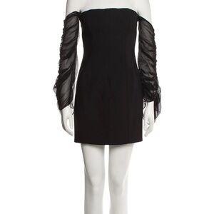 Cinq à Sept Black Strapless Dress with Sheer Sleeves
